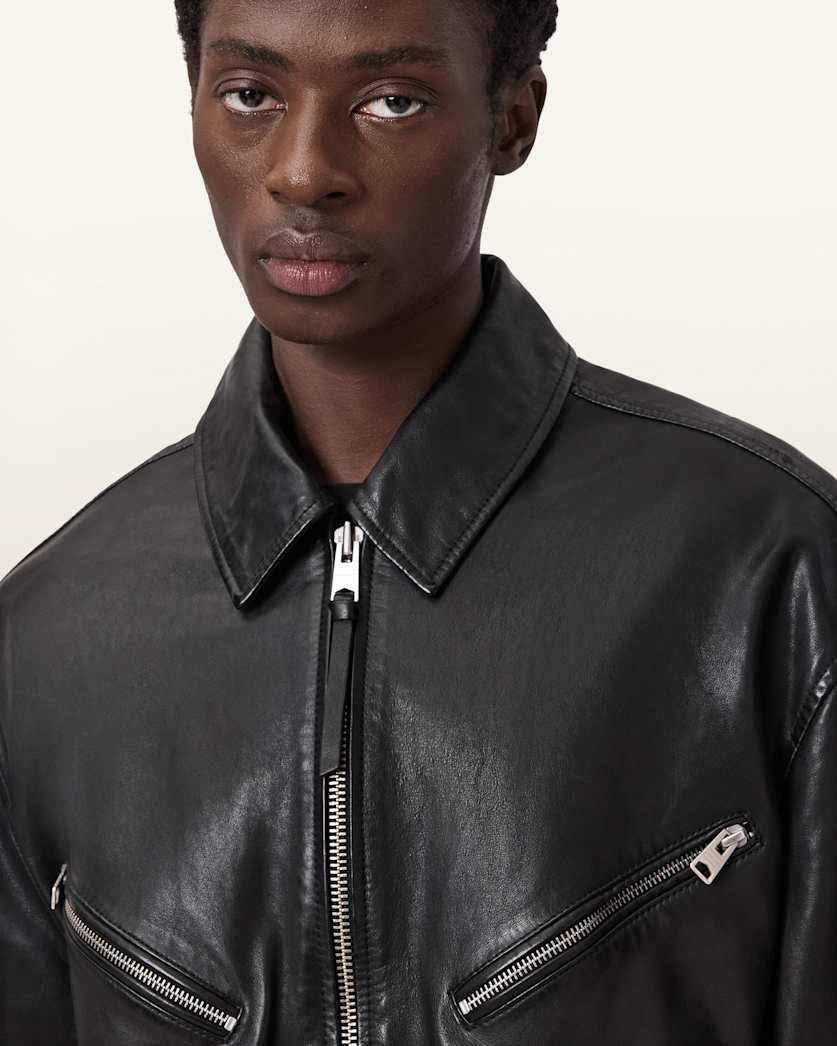 AllSaints Caon Oversized Leather Jacket Black