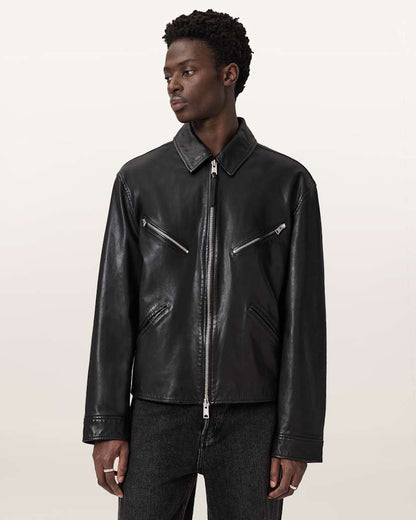 AllSaints Caon Oversized Leather Jacket Black