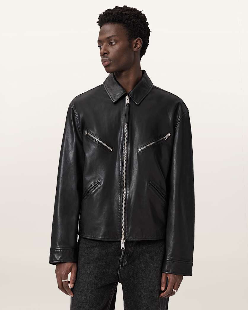 AllSaints Caon Oversized Leather Jacket Black