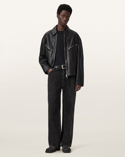 AllSaints Caon Oversized Leather Jacket Black