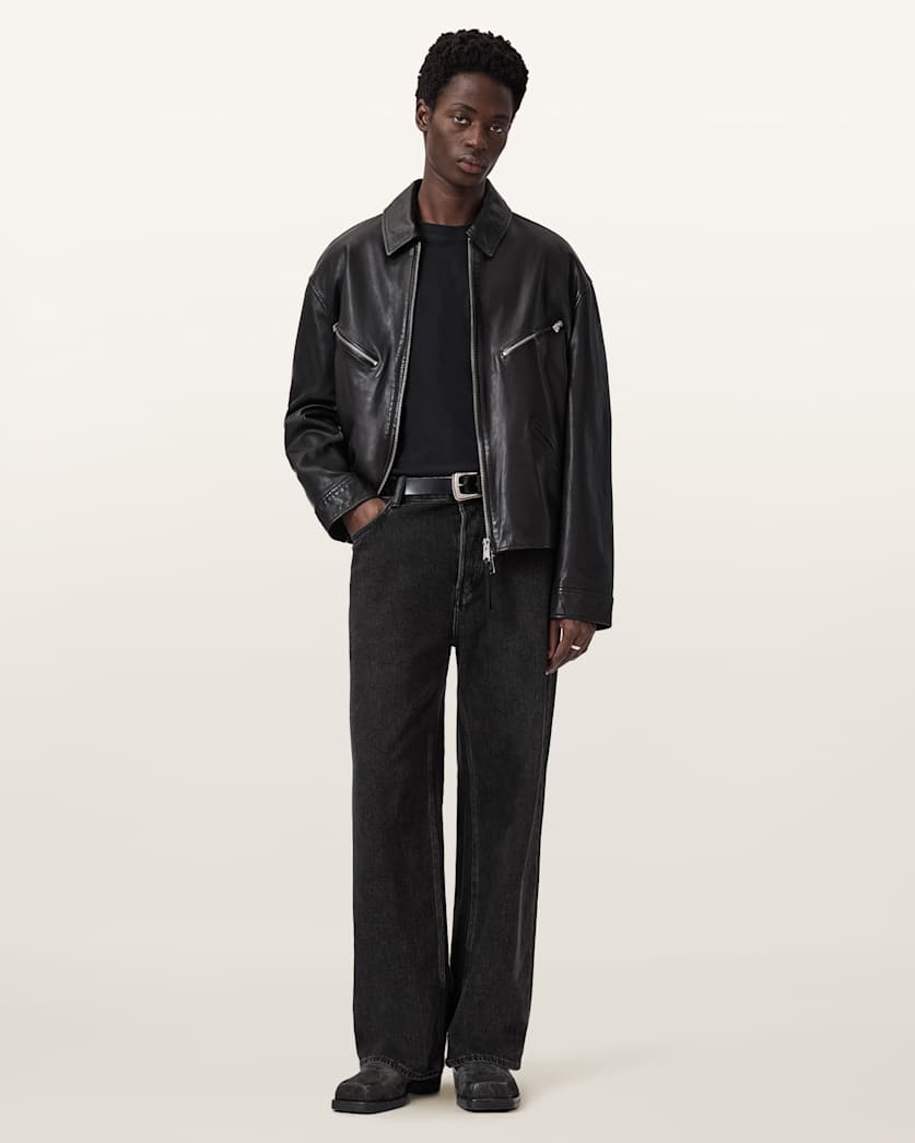 AllSaints Caon Oversized Leather Jacket Black