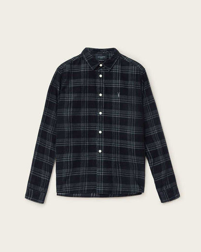AllSaints Rockley Ramskull Checked Shirt Surge Black