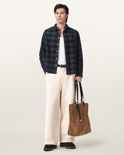 AllSaints Rockley Ramskull Checked Shirt Surge Black