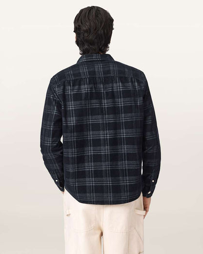 AllSaints Rockley Ramskull Checked Shirt Surge Black
