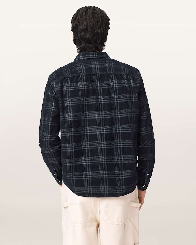 AllSaints Rockley Ramskull Checked Shirt Surge Black