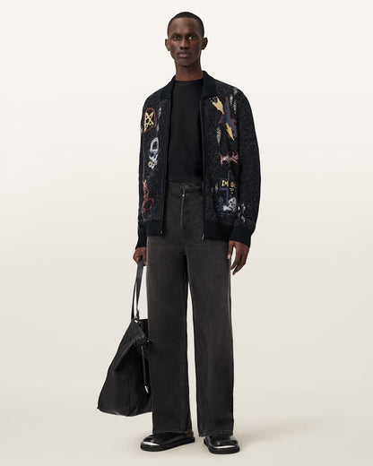 AllSaints Meller Zip Up Jacquard Cardigan Black