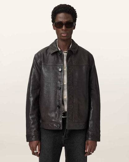 AllSaints Nates Leather Jacket Trail Brown