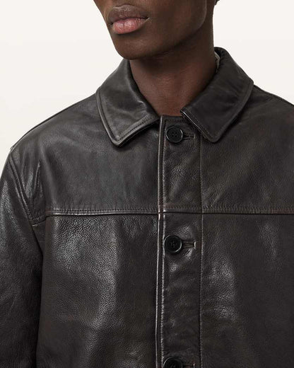 AllSaints Nates Leather Jacket Trail Brown