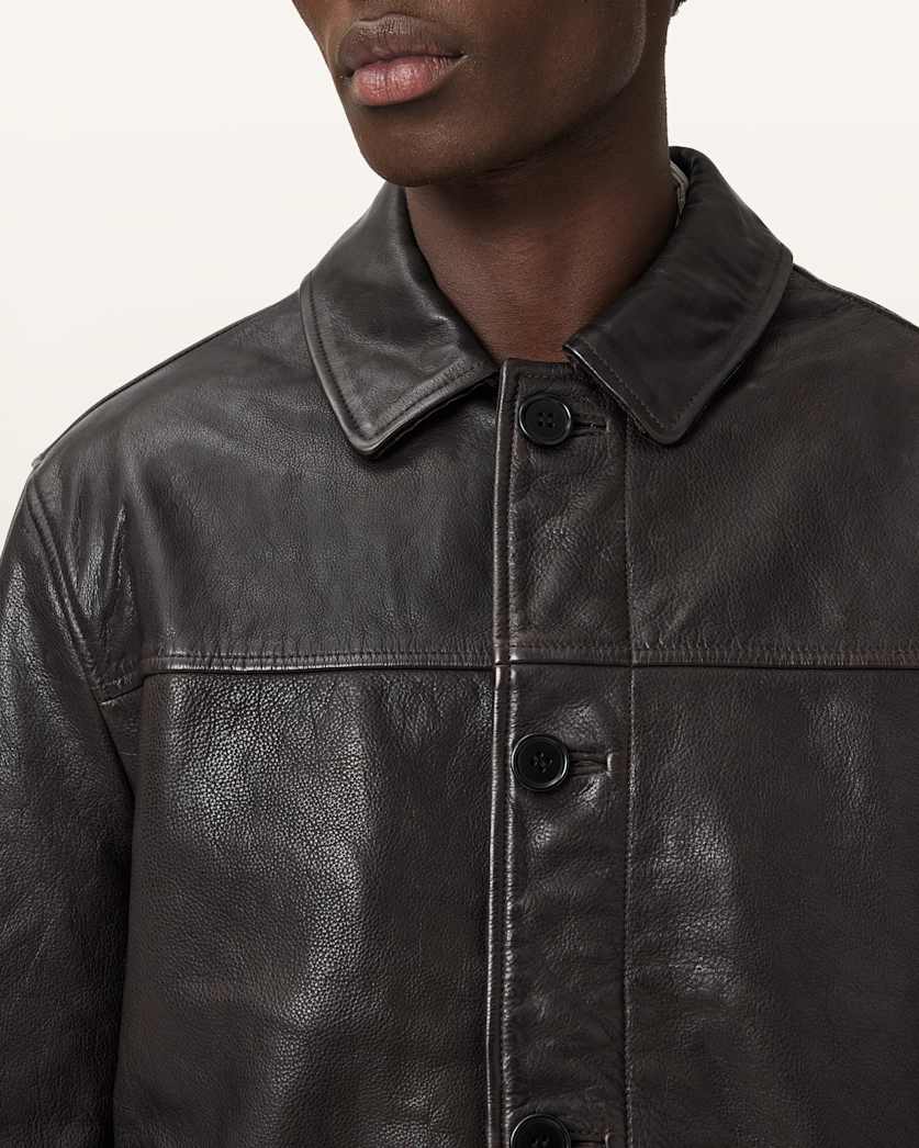 AllSaints Nates Leather Jacket Trail Brown