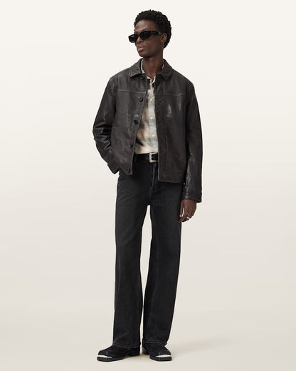 AllSaints Nates Leather Jacket Trail Brown