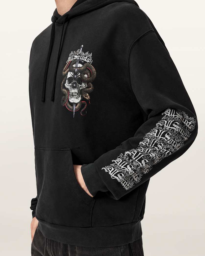 AllSaints Araknid Long Sleeve Cotton Hoodie Washed Black