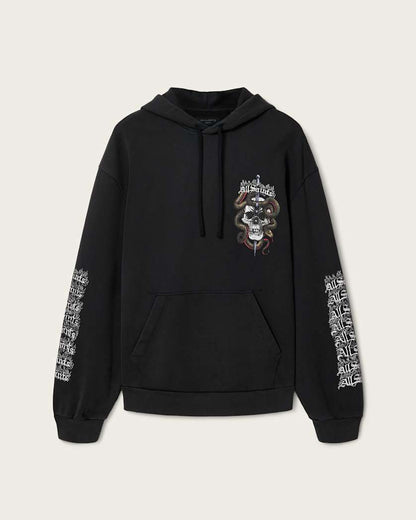 AllSaints Araknid Long Sleeve Cotton Hoodie Washed Black