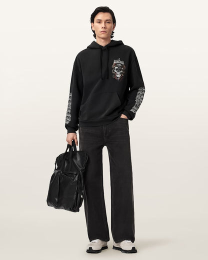 AllSaints Araknid Long Sleeve Cotton Hoodie Washed Black