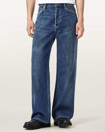 AllSaints Lenny Loose Fit Wide Leg Denim Jeans Vintage Indigo