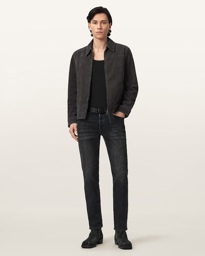 AllSaints Rhone Suede Jacket Anthracite Grey