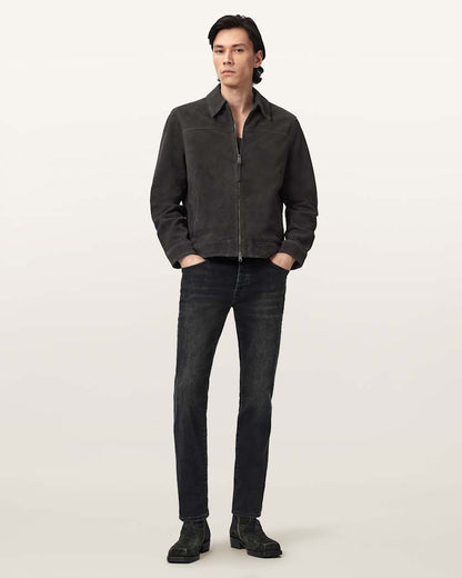 AllSaints Rhone Suede Jacket Anthracite Grey