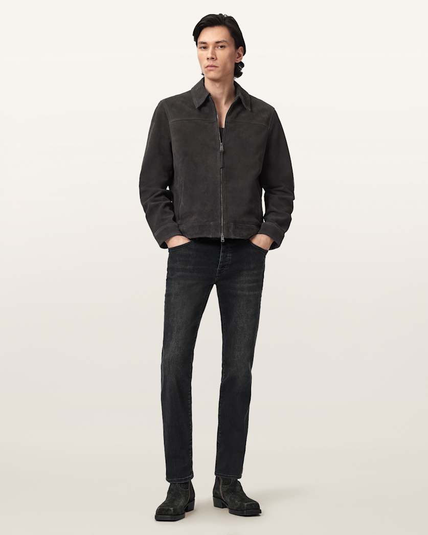 AllSaints Rhone Suede Jacket Anthracite Grey