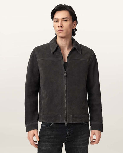 AllSaints Rhone Suede Jacket Anthracite Grey