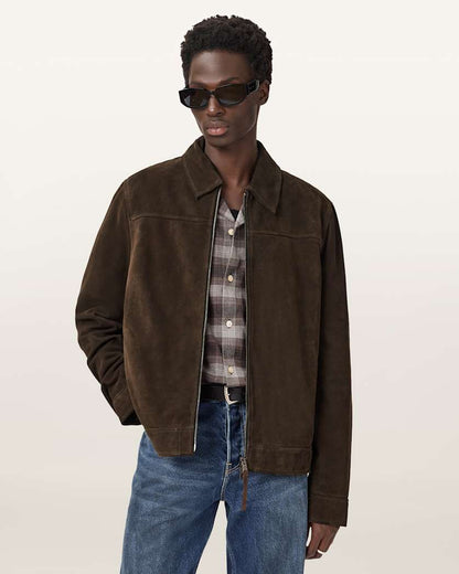 AllSaints Rhone Suede Jacket Anthracite Grey