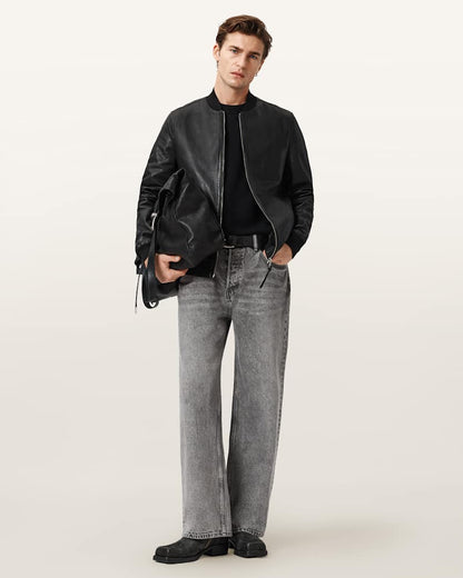 AllSaints Morten Leather Bomber Jacket Black