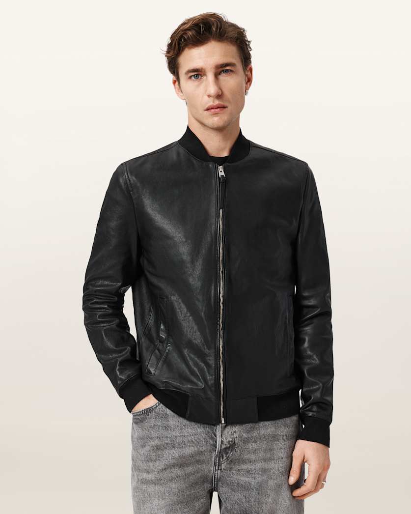 AllSaints Morten Leather Bomber Jacket Black