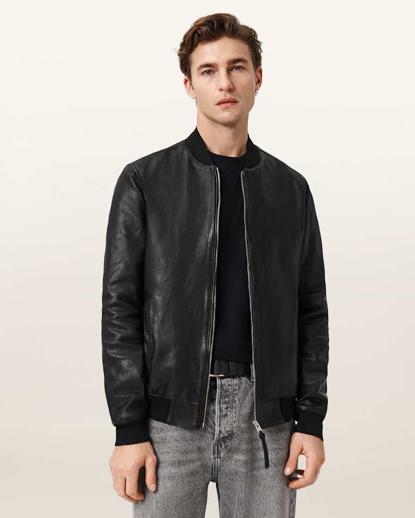 AllSaints Morten Leather Bomber Jacket Black