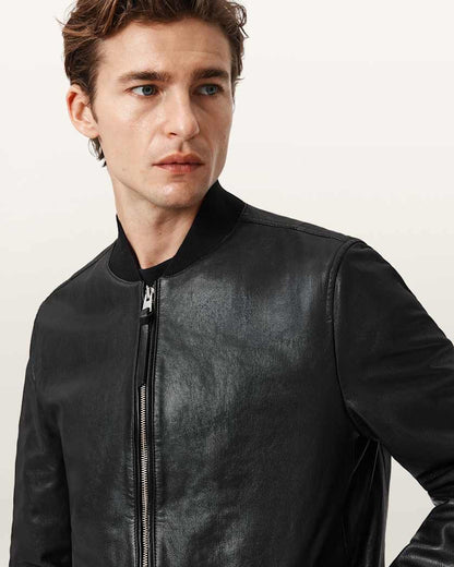 AllSaints Morten Leather Bomber Jacket Black