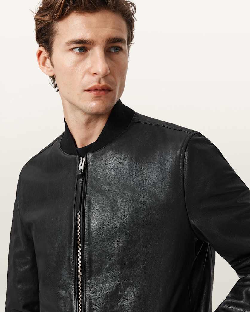 AllSaints Morten Leather Bomber Jacket Black