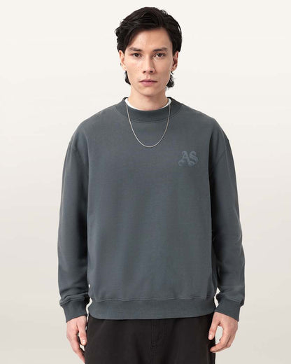 AllSaints Icon Boxy Crew Neck Sweatshirt Dark Steel Blue
