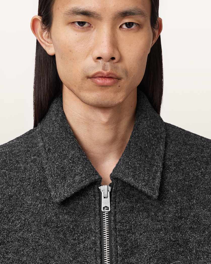 AllSaints Celeste Cropped Wool Jacket Charcoal Grey