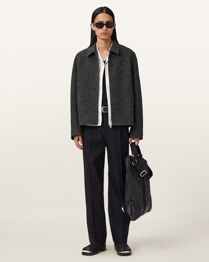 AllSaints Celeste Cropped Wool Jacket Charcoal Grey