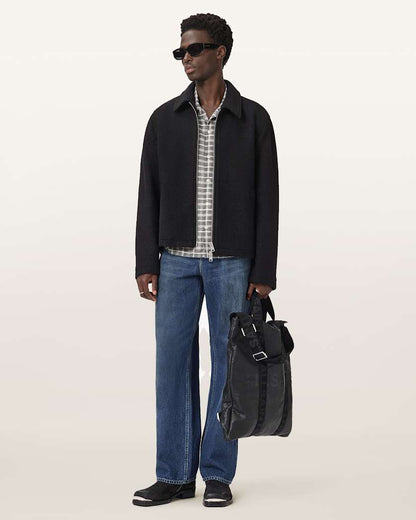 AllSaints Celeste Cropped Wool Jacket Charcoal Grey