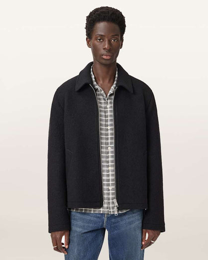 AllSaints Celeste Cropped Wool Jacket Charcoal Grey