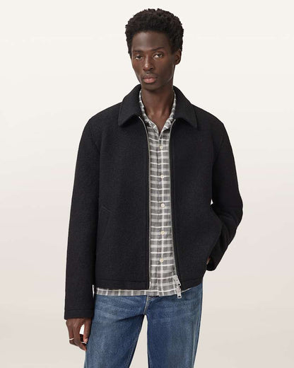 AllSaints Celeste Cropped Wool Jacket Charcoal Grey