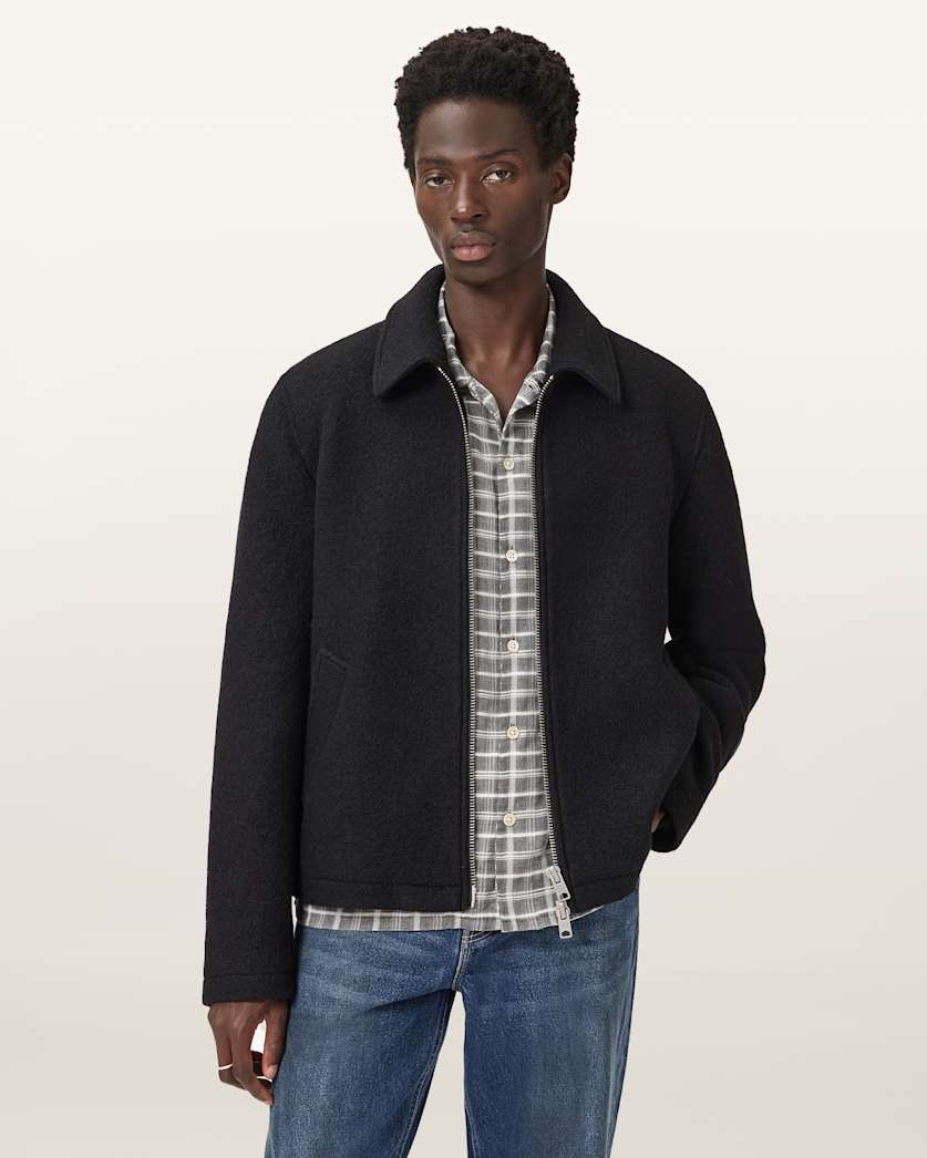AllSaints Celeste Cropped Wool Jacket Charcoal Grey