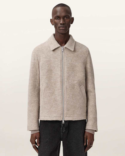 AllSaints Celeste Cropped Wool Jacket Charcoal Grey