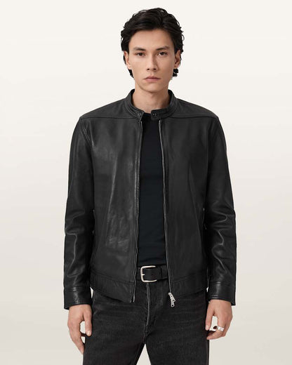 AllSaints Holt Slim Fit Leather Jacket Black