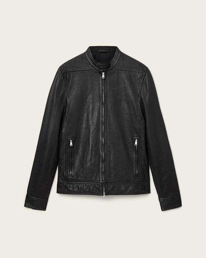 AllSaints Holt Slim Fit Leather Jacket Black