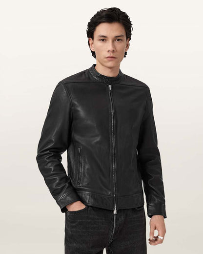 AllSaints Holt Slim Fit Leather Jacket Black