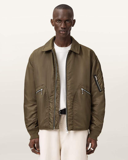 AllSaints Fallon Bomber Jacket Khaki Brown