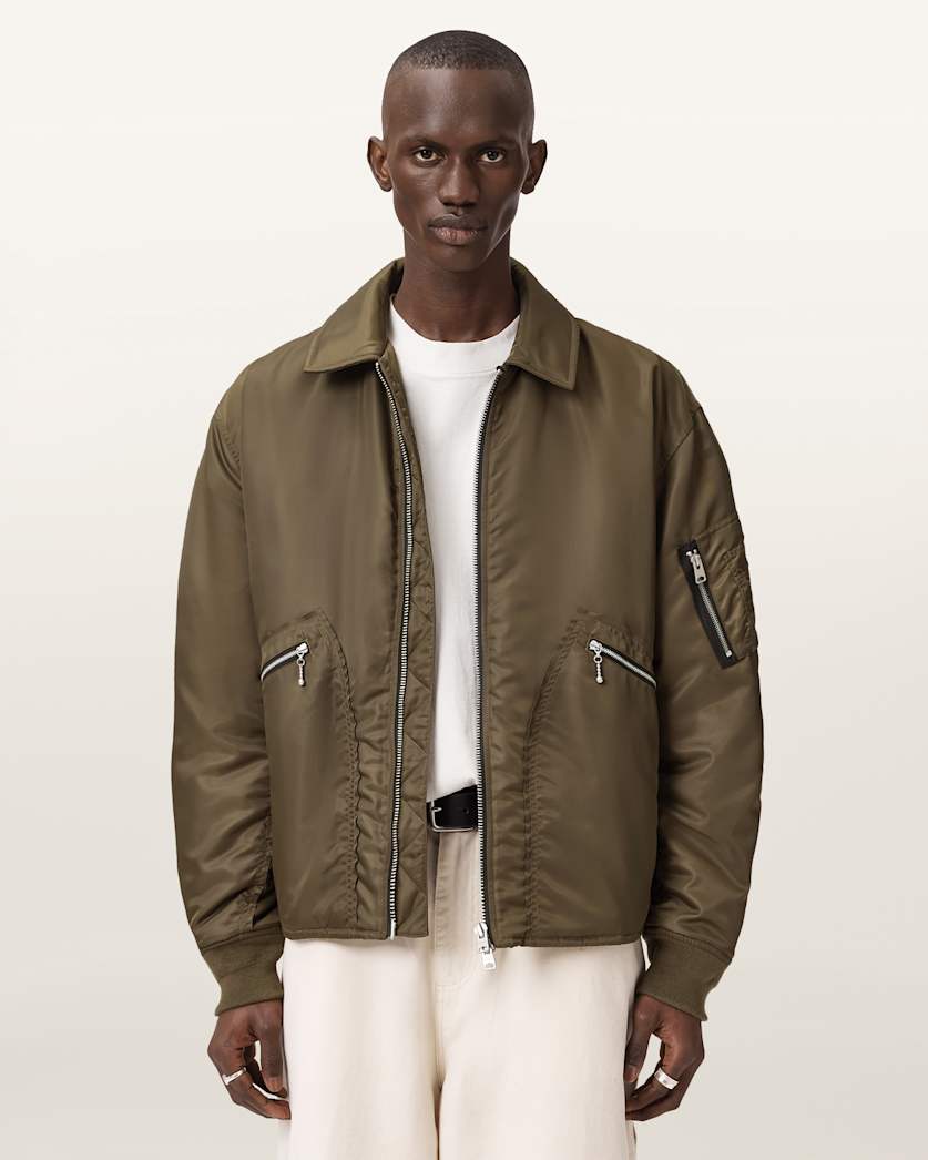 AllSaints Fallon Bomber Jacket Khaki Brown