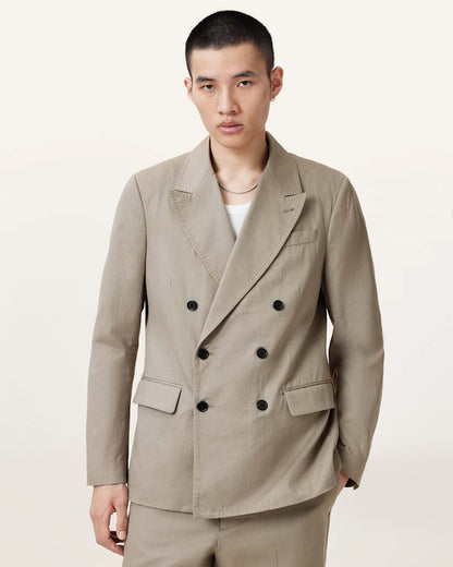 AllSaints Newton Double Breasted Relaxed Blazer Stone Grey