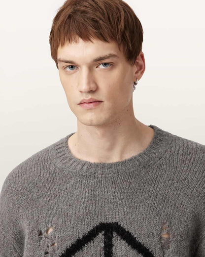 AllSaints Message Oversized Wool Sweater Gunmetal Grey