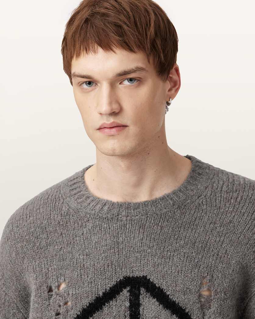 AllSaints Message Oversized Wool Sweater Gunmetal Grey