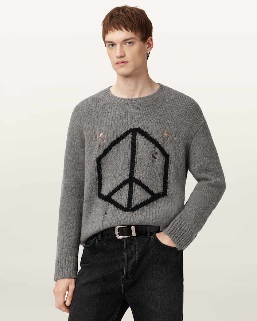 AllSaints Message Oversized Wool Sweater Gunmetal Grey
