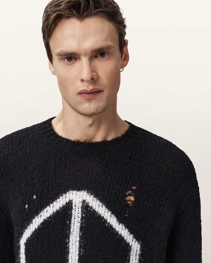 AllSaints Message Oversized Wool Sweater Gunmetal Grey