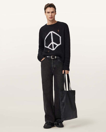 AllSaints Message Oversized Wool Sweater Gunmetal Grey