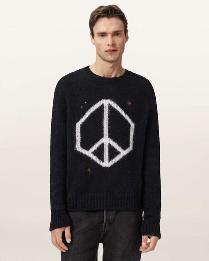 AllSaints Message Oversized Wool Sweater Gunmetal Grey