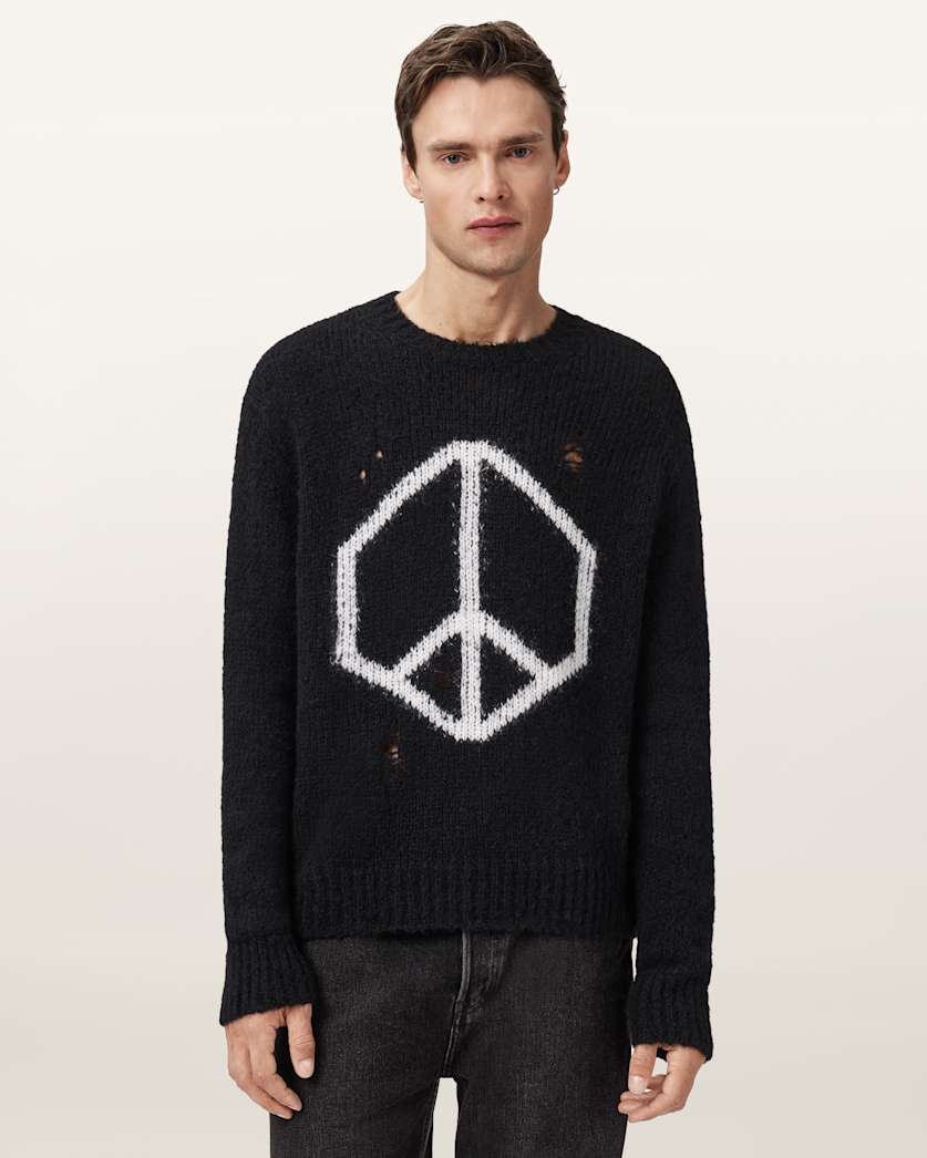 AllSaints Message Oversized Wool Sweater Gunmetal Grey