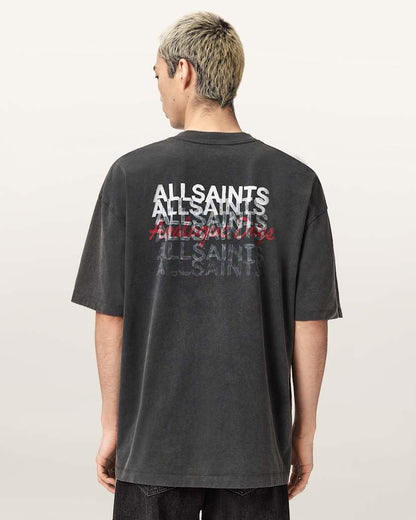 AllSaints Graphene Oversized Graphic T Shirt Washed Black